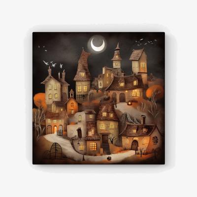 The Range Spooky Halloween Village HD Metal Print - Orange / 30cm