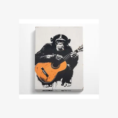 The Range Chimp Guitar Canvas Print - Black / 81.28cm