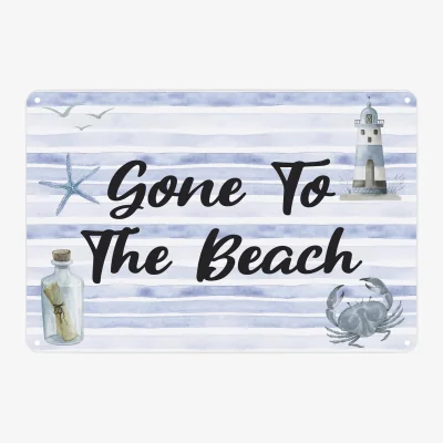 The Range Gone To The Beach Landscape Metal Wall Plaque - Home Décor Gift - Blue & White