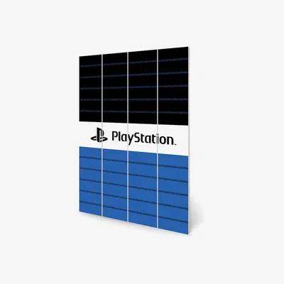 The Range PlayStation (Pinstripe Horizontal Sections) Wall Art - Black, white, blue