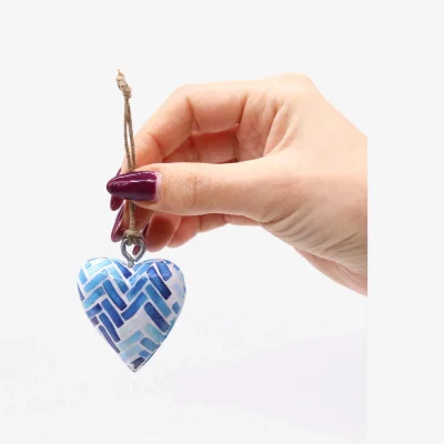The Range Blue Stripes Small Wooden Heart Decor - Stylish Mantel  Shelf Accent - Blue