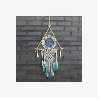 The Range Large Macrame Dream Catcher with Evil Eye - White  Turquoise - Turquoise