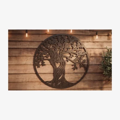 The Range New Tree Of Life Black Metal Round Wall Art 60Cm Dia. - Black