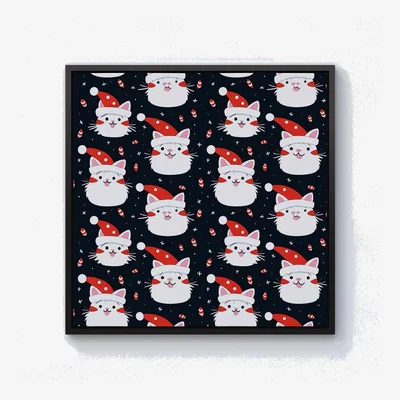 The Range Cute Cats Wearing Santa Claus Hats Canvas Print - Red / 25.4cm / Black Frame