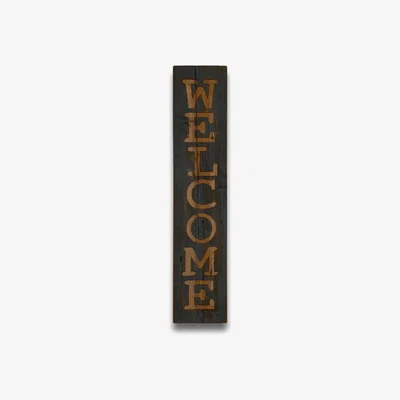 The Range Welcome Grey Wash Wooden Message Plaque Rustic Decor - Brown