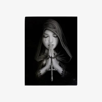The Range Anne Stokes Gothic Prayer Canvas Wall Plaque - Woman with Rosary, 19x25cm - Black