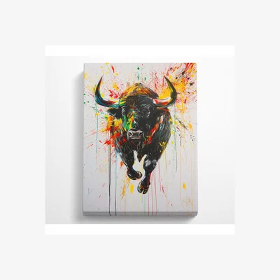 The Range Bull Colour Splash Canvas Print - Black / 50.8cm