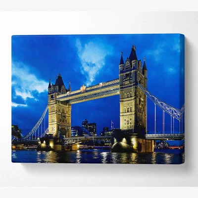 The Range London Bridge Blue Evening Skys Canvas Print Wall Art - Yellow / 35.56cm