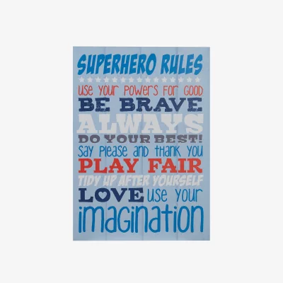 The Range Kids Superhero Rules Wall Plaque - Blue