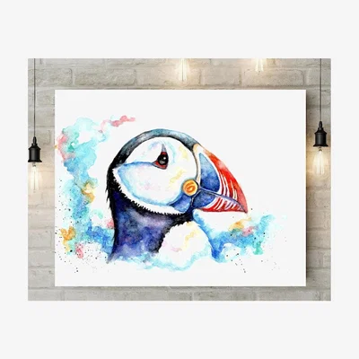 The Range Puffin Portrait Canvas Wall Art - Blue / 30cm