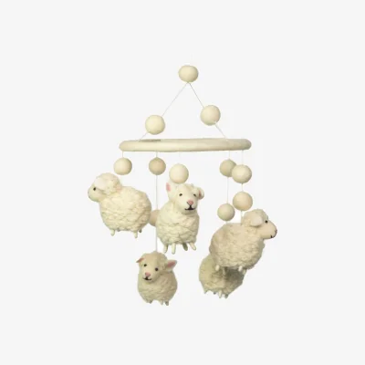 The Range Handmade Felt Mobile with White Sheep - Soothing Nursery Decor - White