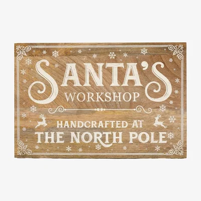 The Range Santa'S Workshop Rustic Wall Plaque For Christmas Decor - Brown