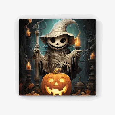The Range Creepy Ghost With Pumpkins HD Metal Print - Orange / 30cm