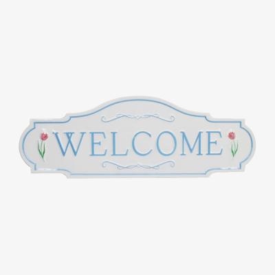 The Range Indoor and Outdoor Welcome Metal Plaque - White and Blue