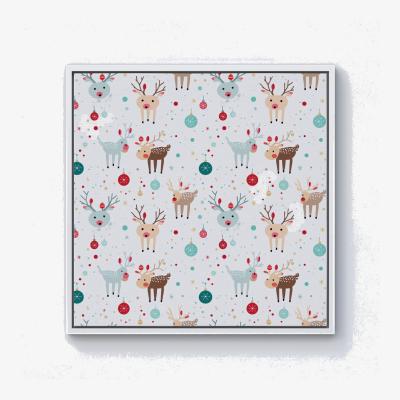 The Range Happy Reindeer With Christmas Lights Canvas Print - White / 25.4cm / White Frame
