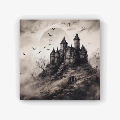 The Range A Realistic Ink Drawing Of A Haunted Castle Canvas Print - Grey / 40.6cm