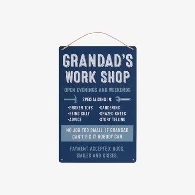 The Range Grandad's Work Shop Metal Sign - Blue