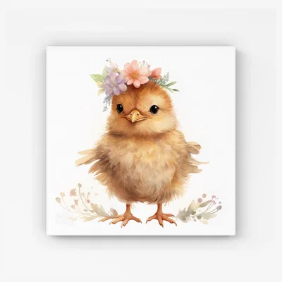 The Range Watercolour, Cute Easter Chick HD Metal Print - Neutral / 40cm