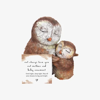The Range Mini Owl Mother and Baby Ornament - Brown