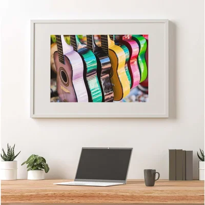The Range Colourful Traditional Mexican Guitars Art Print - Brown / 42cm