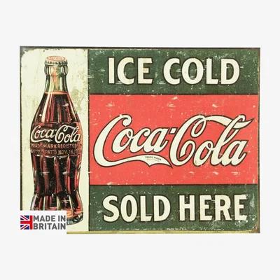 The Range Small Metal Sign Ice Cold Coca Cola - Red & Green