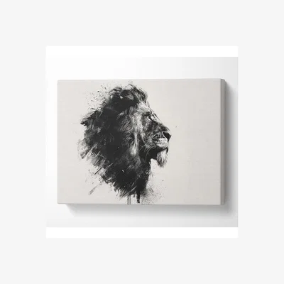 The Range Charcoal Lion Canvas Print - Black / 50.8cm