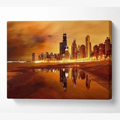 The Range Chicago Late Evening Canvas Print Wall Art - Yellow / 101.6cm
