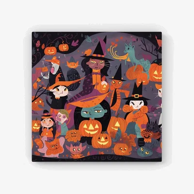 The Range Colorful Illustration Of Witches HD Metal Print - Orange / 30cm