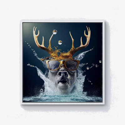 The Range Stag With Glasses Splashart Canvas Print - Grey / 76.2cm / White Frame