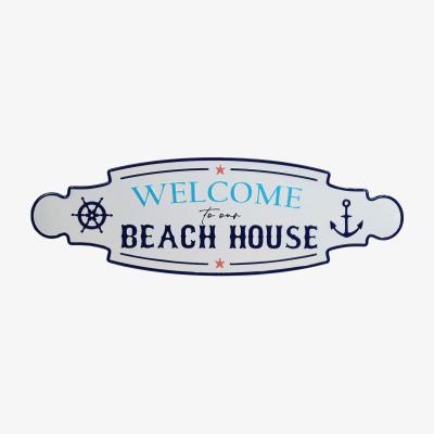 The Range Beach House Embossed Metal Plaque - White