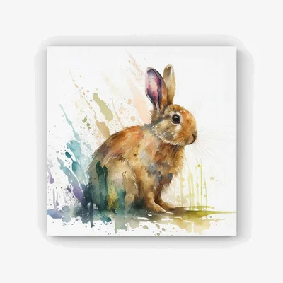 The Range Rabbit Splash Watercolour HD Metal Print - Brown / 40cm