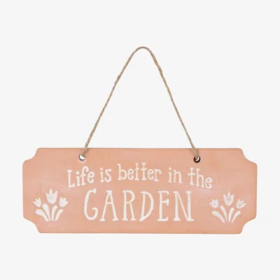The Range Life Is Better In The Garden Terracotta Hanging Sign - Wood Tone
