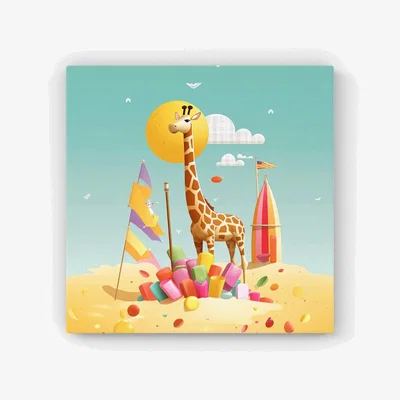 The Range A Giraffe On A Beach Holiday HD Metal Print - Yellow / 40cm