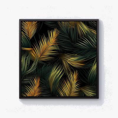 The Range Golden Palm Leaves Canvas Print - Green / 101.6cm / Black Frame