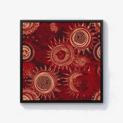 The Range Abstract Red Moon and Sun Canvas Print - Red / Black Frame / 40.6cm