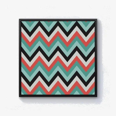 The Range Geometric Colored Chevron Pattern Canvas Print - Green / 25.4cm / Black Frame