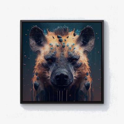 The Range Hyena Face Splashart Dark Background Canvas Print - Brown / Black Frame / 76.2cm