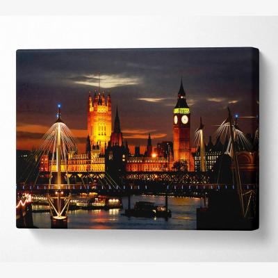 The Range London Houses Of Parliament Lights Canvas Print Wall Art - Yellow / 81.28cm