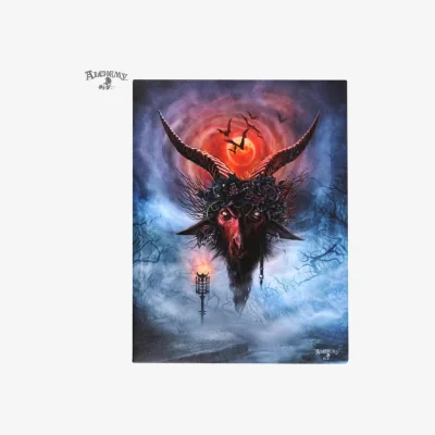 The Range 19x25cm Baphomet Canvas Plaque - Mystical Occult Wall Art - Red