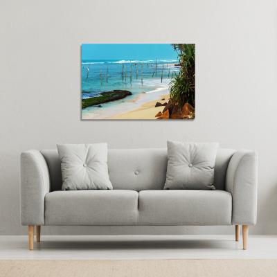 The Range Fishermen on the ocean coast of Sri Lanka Canvas Print - Blue / 127cm / 101cm