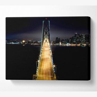 The Range Lights on Bay Bridge Canvas Print Wall Art - Yellow / 66.04cm