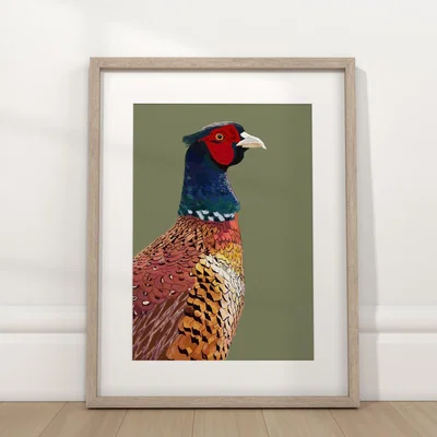 The Range Pheasant Vibrant Framed Wall Art - Sage Green