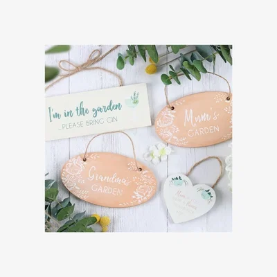 The Range Grandma's Garden Terracotta Hanging Sign with Floral Design - Garden Decor - Coral