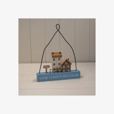 The Range Wooden Hanging Blue Double House 'A Home is Made of Love & Dreams' - Blue