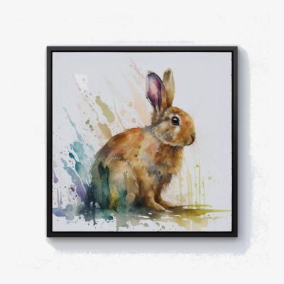 The Range Rabbit Splash Watercolour Canvas Print - Brown / 40.6cm / Black Frame