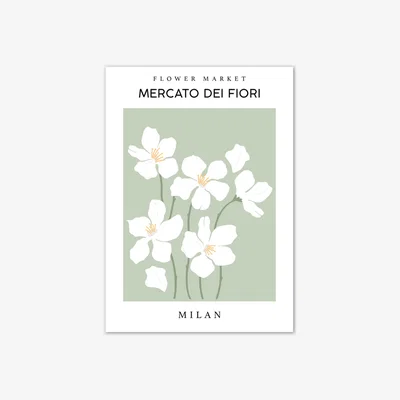 The Range Sage Milan Flower Market Print - Sage Green, White