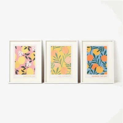 The Range Set of 3 Colourful Summer Fruits Framed Print Wall Art - White Yellow