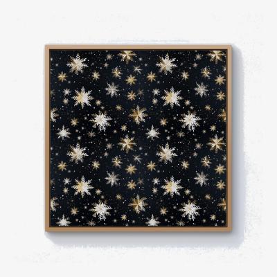 The Range Silver Gold Snowflake Pattern Canvas Print - Blue / Pine Frame / 76.2cm