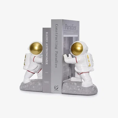 The Range Side Pushing Astronaut Bookends Set - White