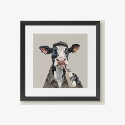 The Range Henry the Cow Watercolour Country Framed Art - NEUTRAL